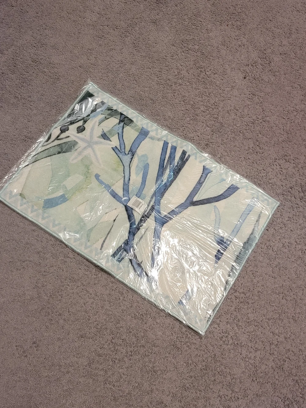 Blue Green Tree-Print Bath Rug